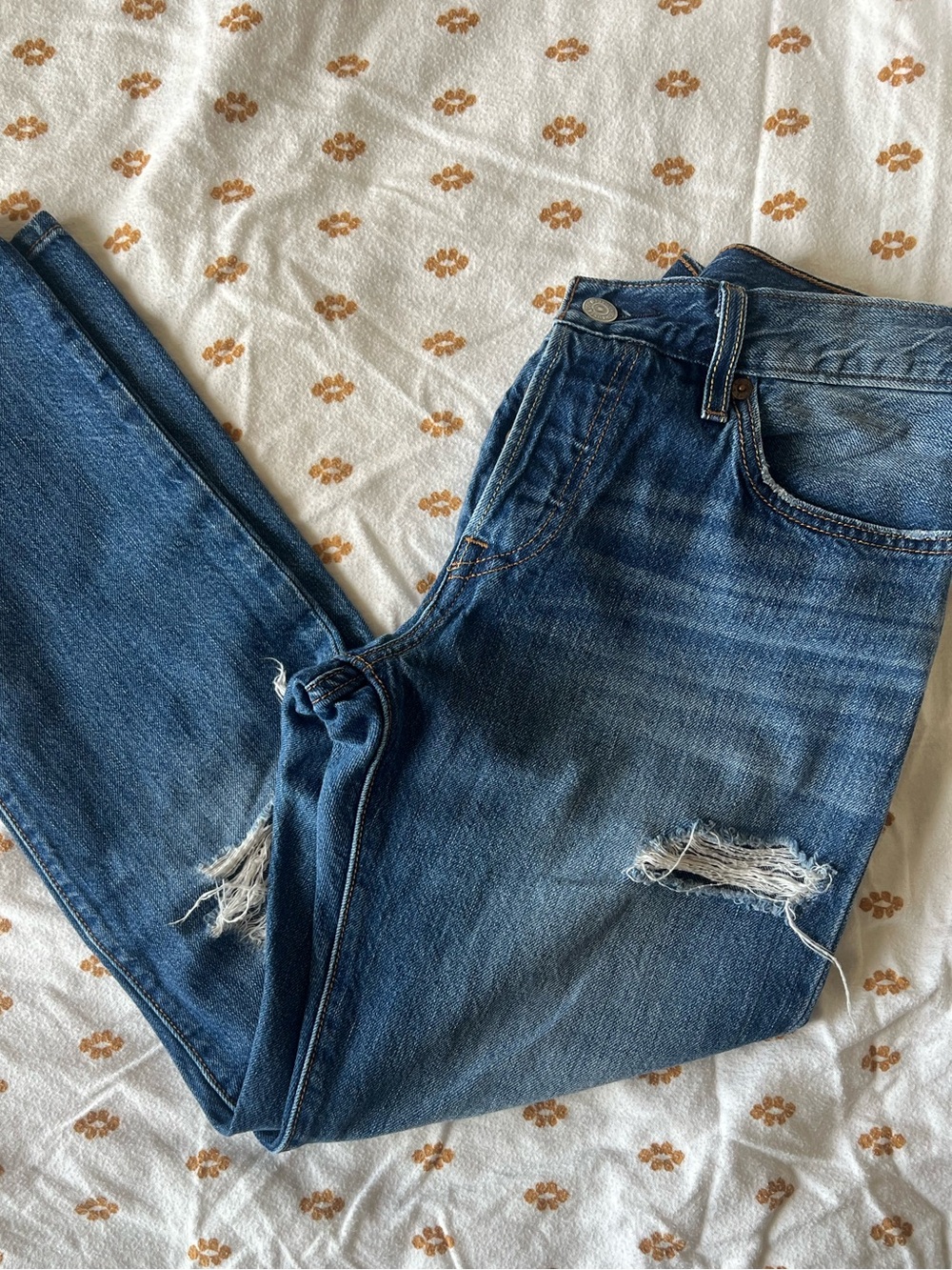 Levi's Blue Straight-Leg Distressed Jeans